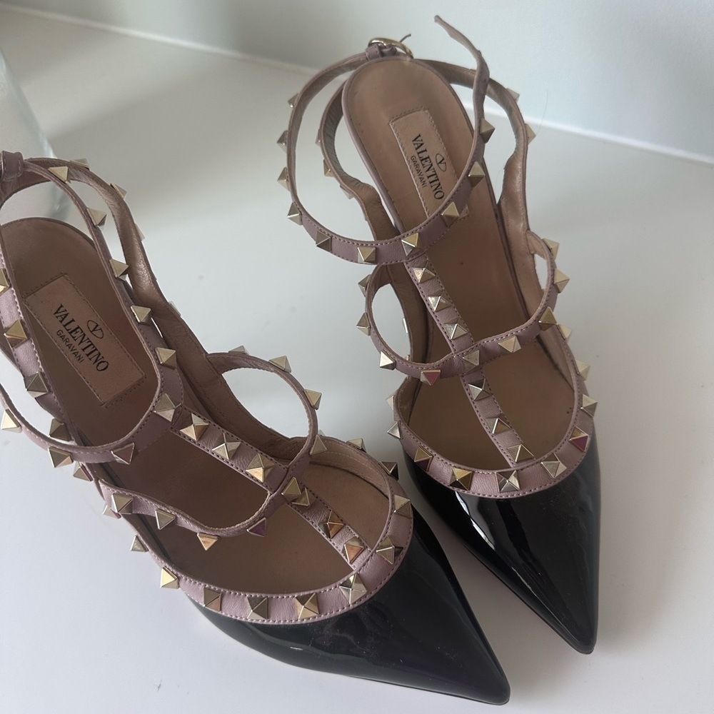 Valentino Black Heels with Gold Studs